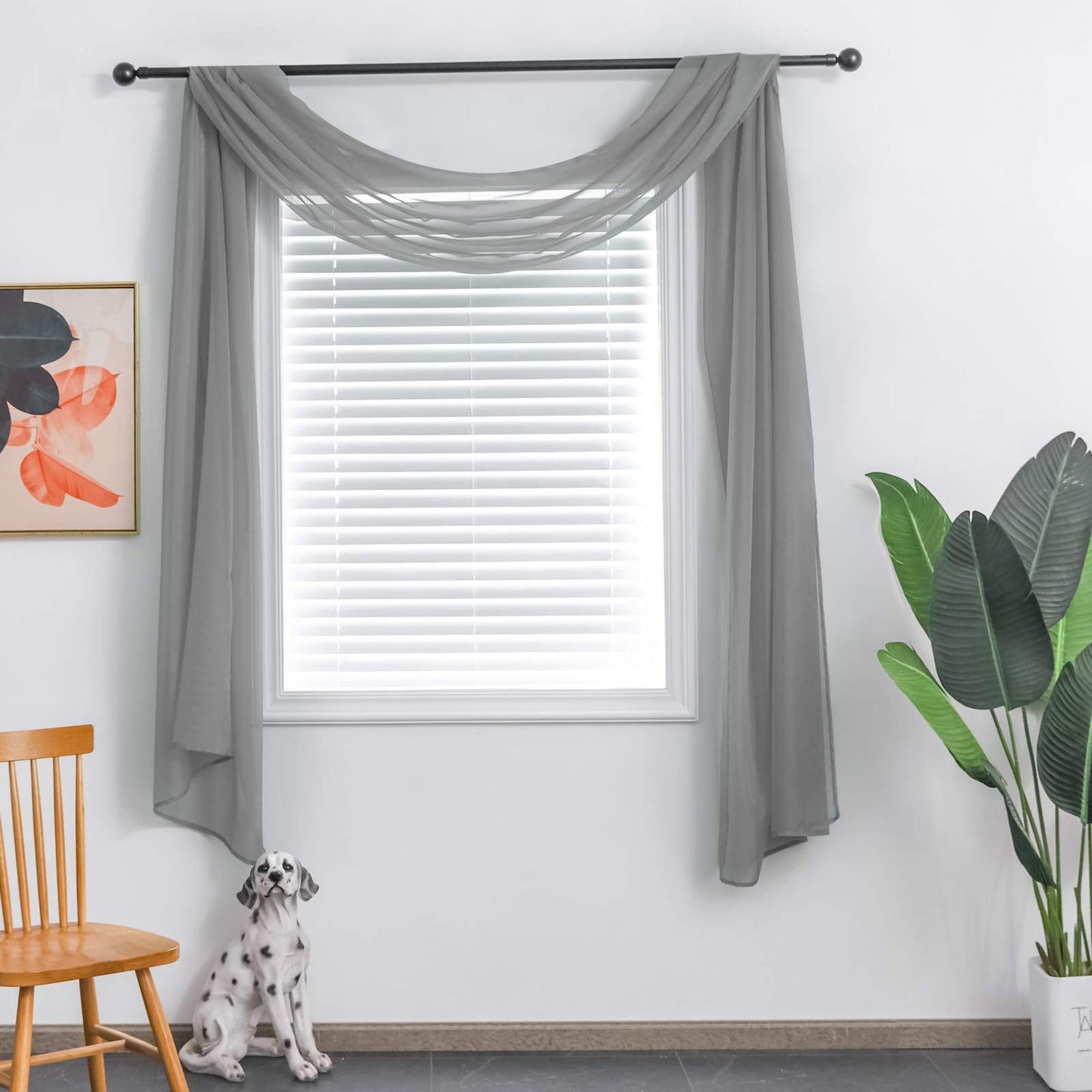 TOAVA DECO Grey Sheer Window Scarf Valance for Windows Gray Sheer Scarf Curtains 216 Inches Long for Living Room Bedroom Curtain Drapes Wedding Party Canopy Bed 52×216