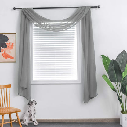 TOAVA DECO Grey Sheer Window Scarf Valance for Windows Gray Sheer Scarf Curtains 216 Inches Long for Living Room Bedroom Curtain Drapes Wedding Party Canopy Bed 52×216