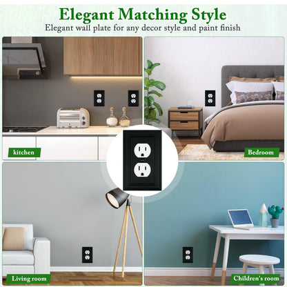 Matte Black Decorative Outlet Covers Wall Plates, Bamboo Fiber Light Switch Covers, Natural Material Electric Receptacle Switch Plate Outlet Cover of various styles (1 Gang Duplex 4 Pack)