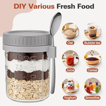 6 Pack Overnight Oats Containers with Lids and Spoons, 16 oz Airtight Oatmeal Container with Measurement Marks, Overnight Oats Jars Large Capacity Airtight Jars for Milk, Cereal, Fruit