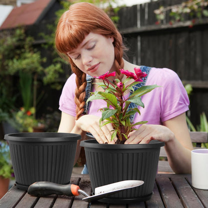 Fodetyff 10-inch-Plastic-Plant-Pots-with-Saucer, Flower Pots Containers for Indoor Outdoor Plants, Large Resin Planter with Drainage Holes and Saucers for Snake Plant Monstera