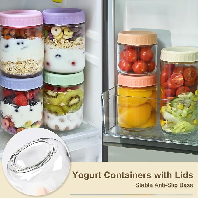 Overnight Oats Containers with Lids, 16oz Wide Mouth Mason Jars with Lids, 9 Pack Glass Jars with Airtight lid for Chia Pudding Yogurt Salad, Meal Prer Oatmeal Jars, Yellow