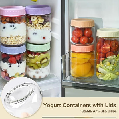 Overnight Oats Containers with Lids, 10oz Wide Mouth Mason Jars with Lids, 9 Pack Glass Jars with Airtight lid for Chia Pudding Yogurt Salad, Meal Prer Oatmeal Jars, Yellow
