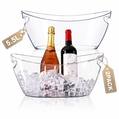tchrules Acrylic Ice Bucket, 5.5L Clear Beverage Tub with Dual Handles