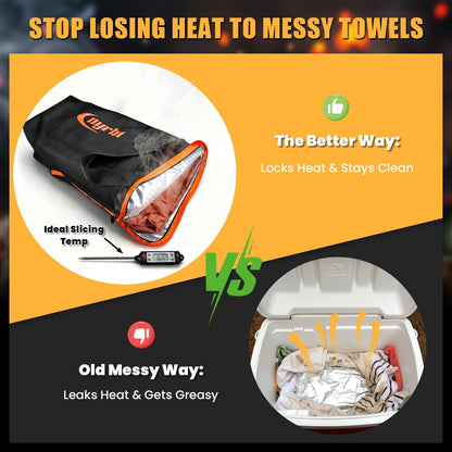 BBQ Blanket for Resting Meat – 21" Insulated Meat Resting Bag Keeps Brisket Juicy & Tender – Heavy-Duty Smoker Grill Accessory for Pork Shoulder, Steak, Turkey – Pitmaster Gifts for Men Dad