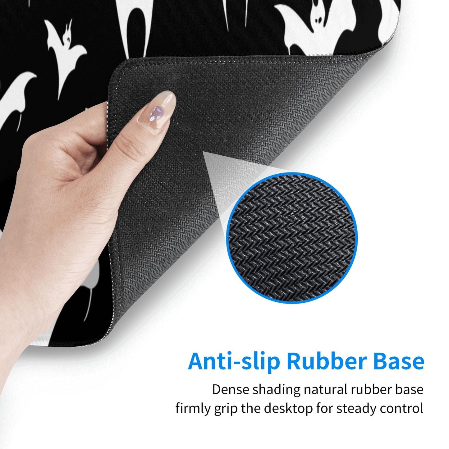 Halloween Goth Bats and Moon Gaming Mouse Pad, Large Non-Slip Rubber Base Mousepad XL 31.5x11.8in, Keyboard Mouse Mat, Desk Pad with Stitched Edges for Gamer Home&Office
