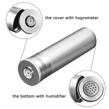 AILE Cigar Stainless Steel humidor Silver Travel Cigar case Tube for 3 to 4 Cigars, Portable Cigar case, Cigar Hygrometer, Great Gift for Men, Dad, Husband