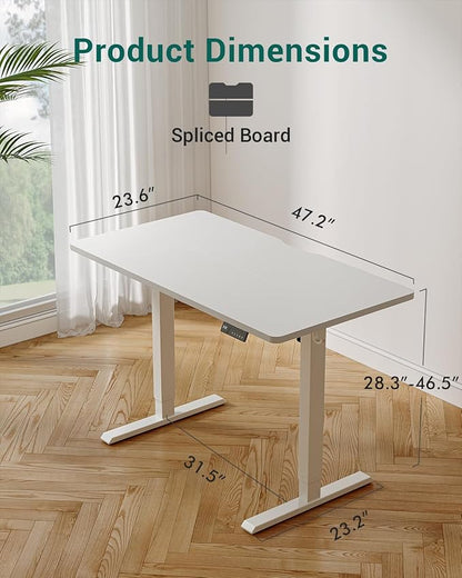 CubiCubi Electric Standing Desk, 48 x 24 Inches Height Adjustable Sit Stand Desk, Ergonomic Home Office Computer Workstation, White