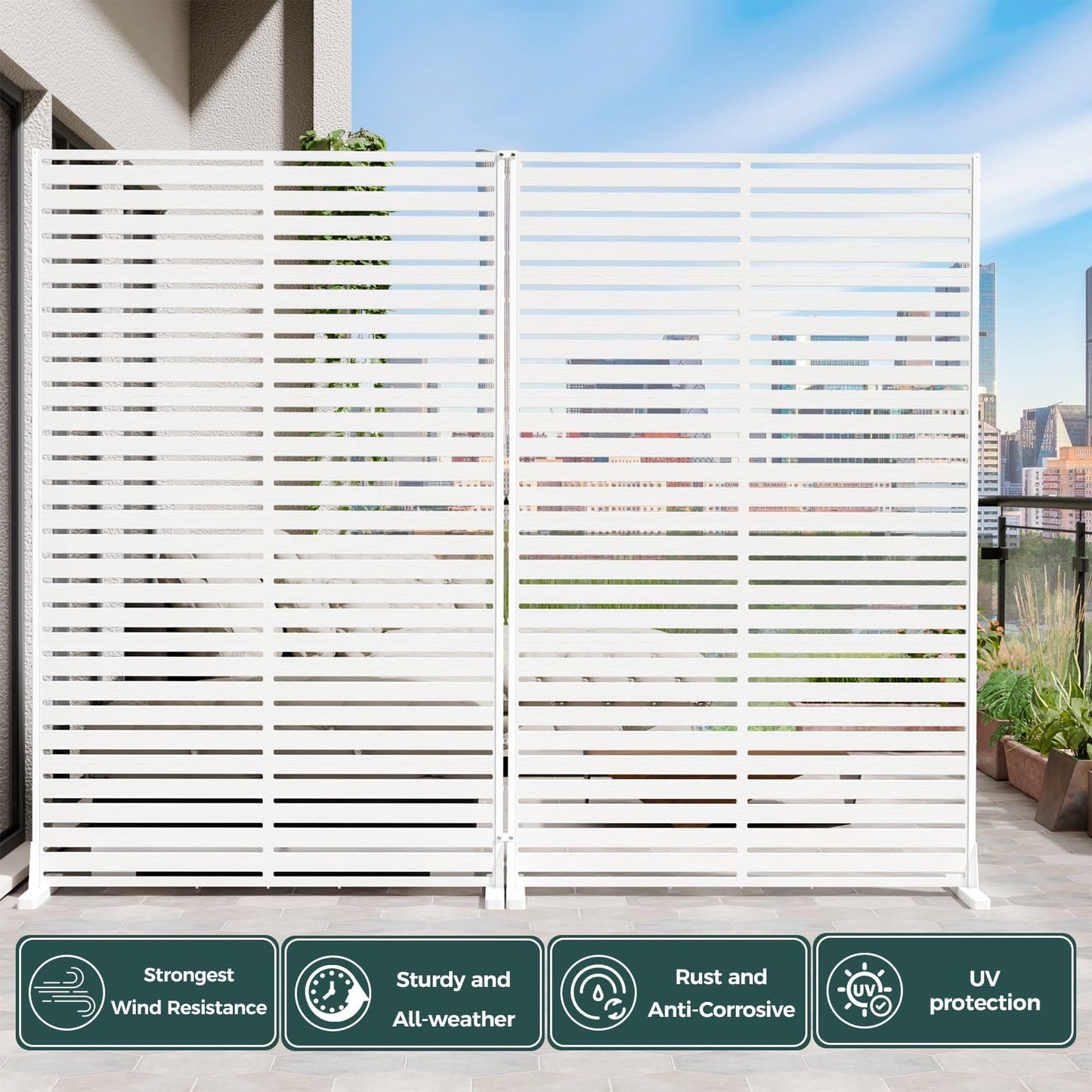 Trygoal Privacy Screen Outdoor 72" Freestanding Privacy Panel with Stand, HDPE Decorative Privacy Fence with Louver Pattern, Patio Divider Screen, Privacy Screens for Outside, Balcony, White
