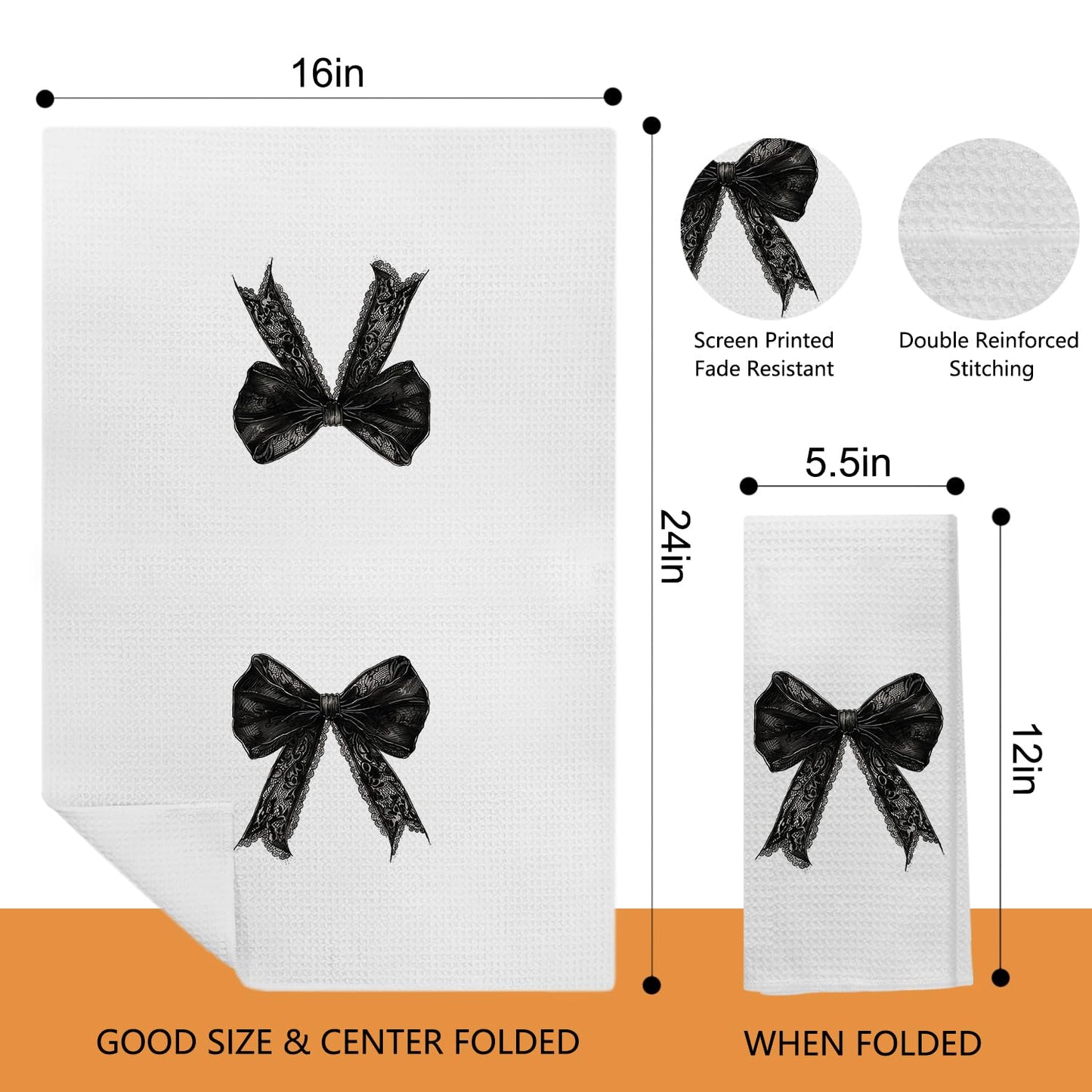 Kemingni Halloween Kitchen Towels - Gothic Coquette Black Bow Hand Towels for Bathroom, Gothic Kitchen Decor, 16x24 Inches