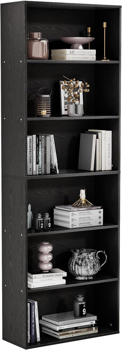 GRUSIGN 71" Tall 6-Tier Bookshelf, Large Open Display Bookcase with Ample Storage, Floor Standing Book Shelf for Living Room, Home Office, Bed Room, Black