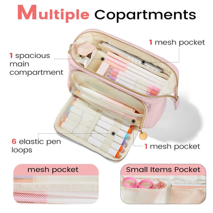 Sooez Large Pencil Case Pouch, Soft Pencil Bag with Zipper, Pen Bag Wide Opening, School Supplies Cute Pencil Case for Girls Boy Men Women, Dusty Pink