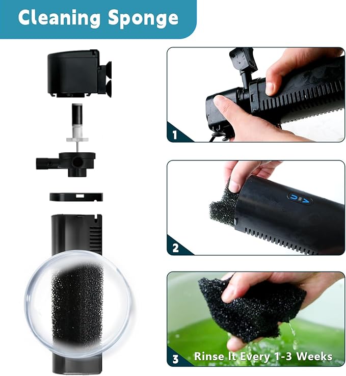coospider-repta 200GPH Aquarium Filter, U-V for Aquarium for 20-75 Gal Tank, Submersible Pump Filter for Green Water and Algae Clean, Ultra-Silent Green Killing Machine with Fish Tank Deodorization