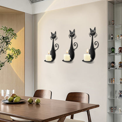 OFILLES Glass Candle Holders for Pillar Candles,Black Metal Cat Wall Sconces Candle Holder