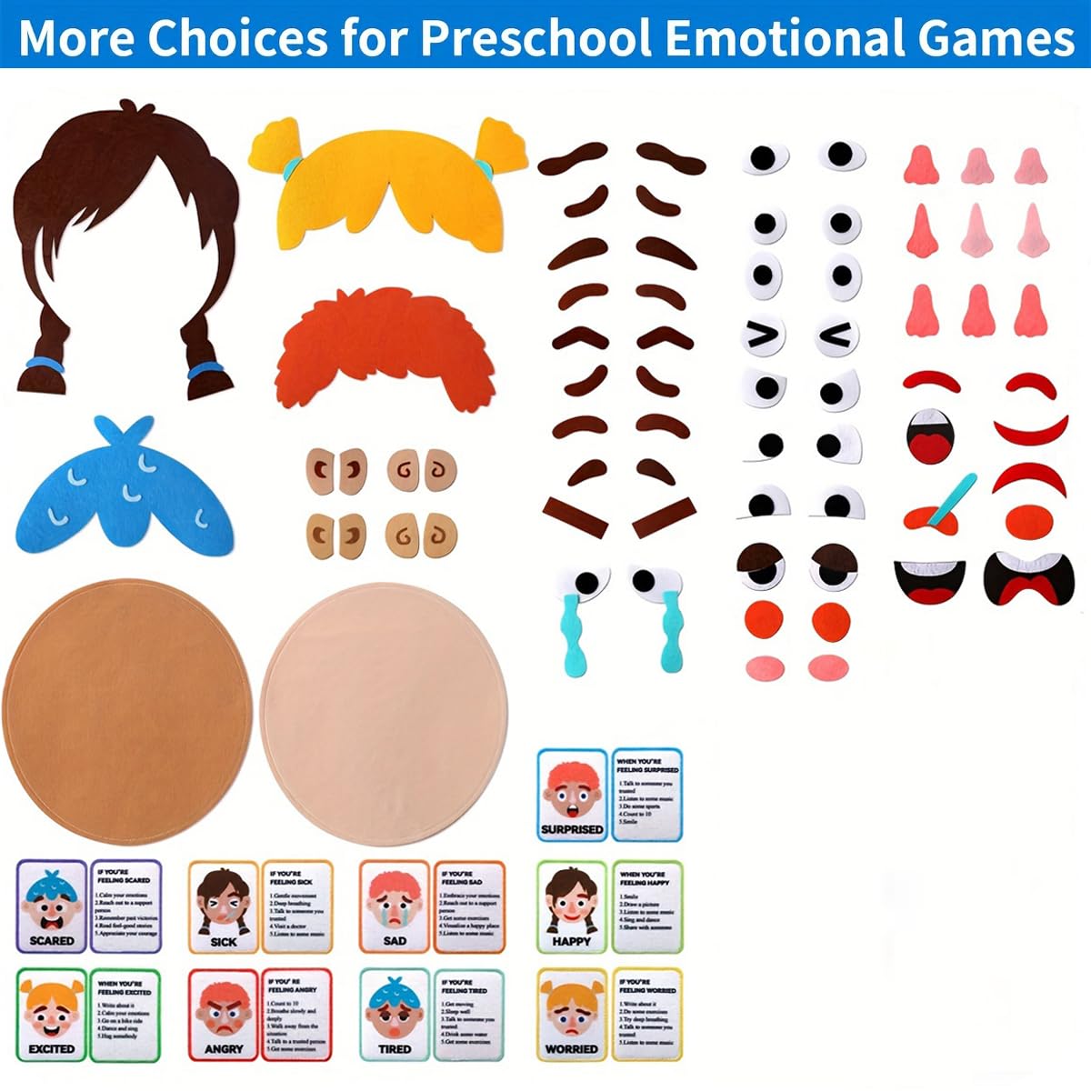 WOBOX 83 Pcs Children's Felt Expression Face DIY Activity Toy, Children's Social Emotional Learning Activity Expression Board Emotional Expression, Educational Puzzle Game Early Education