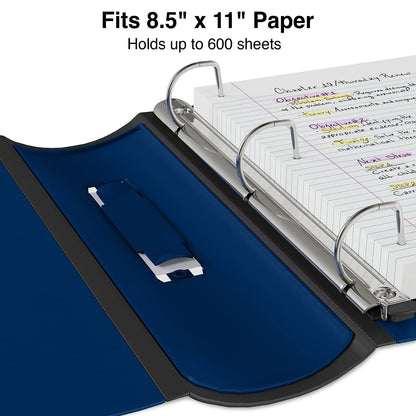 Staples Better Binder, 3" D‑Ring 3‑Ring Binder, Blue, Reinforced Rubber Spine, Heavy‑Duty Design, Holds up to 600 Sheets for School & Office
