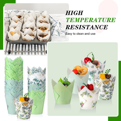 Havawish 500 Counts Green Tulip Cupcake Liners Birthday Party Eucalyptus Muffin Cupcake Baking Liners Grease Proof Cake Liner Holders for Wedding Birthday Party