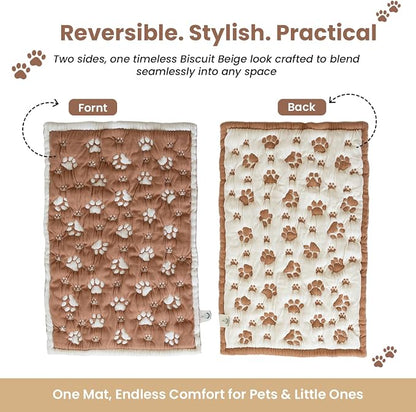 PetMat in Biscuit Beige | Organic Cotton Crate Pad for Small Dogs, Cats & Nursery | Seamless & Reversible | Washable | 3D Knit Comfort | 28x40 in Mat for Crates or Changing Tables