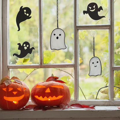 BOXCASA Ghosts Stained Glass Window Hangings,Funny Ghosts Stained Glass Suncatcher Gifts for Girls Boys Women Kids, Cute Ghosts Decor Halloween Ornament for Window,Set of 2