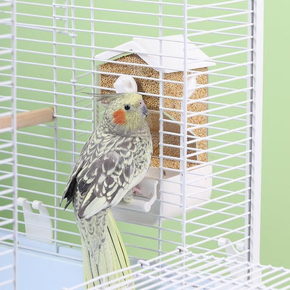 No Mess Parrot Automatic Feeder Anti-Scattering Bird Feeder for Cage Bird Food Bowl Container Parakeet Cage Accessories Finch Lovebirds Budgies Canary (Round Roofs)