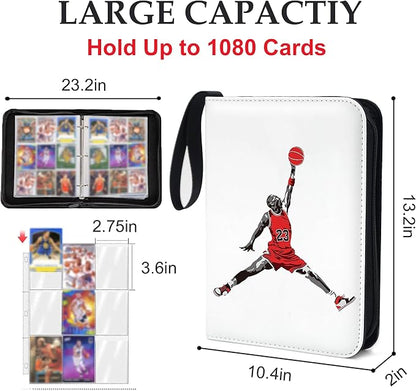 Basketball Card Binder,9 Pocket with 60 Sleeves up to 1080 Cards,Portable Waterproof Storage Book with Removable Clear Sleeves,Compatible with Basketball Cards 2024-2025