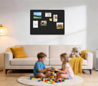 Bulletin Board - 35 x 17.5 inches Decorative Felt Pin Board - Cork Board Alternative for Wall - Foldable Photo Board Self-Adhesive Prayer Board with 20 Pushpins - Black