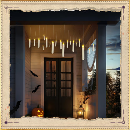 Homemory 20 Pcs Floating Candles with 2 Wand, LED Warm Yellow Magic Deco Candle, Warm Yellow Flameless Taper Candles for Halloween Party Decor