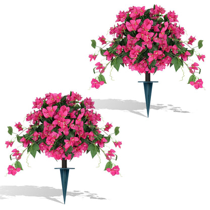 2Pack Artificial Bougainvillea Topiary Ball for Outdoor, Fake Silk Flowers Plants Bushes with Ground Spike, Faux UV Resistant Shurbs Trees for Outside,Front Porch,Patio,Balcony Decor