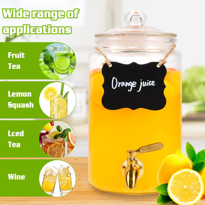 Drink Dispensers for Parties 1 Gallon, Bevarage Dispenser with Stand,Glass Drink Dispenser With Stainless Steel Spigot + Marker & Chalkboard, Ideal for Lemonade,Juice, Tea, and Party Drinks