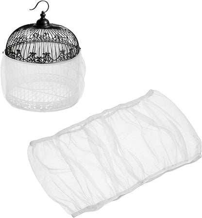 Bird Cage Seed Catcher, Bird Cage Net Cover Seeds Guard, Universal Birdcage Accessories, White, Circumference 59.1"-86.6", Height 15.7" for Parrot Cockatiel Enclosures