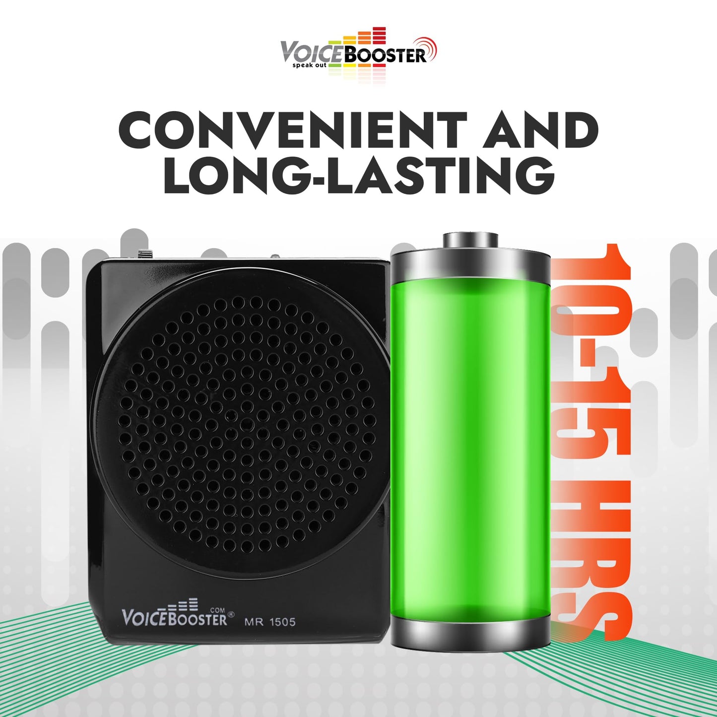 VoiceBooster Portable Voice Amplifier for Teachers - 12W Rechargeable Portable Speaker & MP3 Player with Wearable Microphone Headset for Classroom, Tour Guide, Elderly, Public Speaking - MR1505