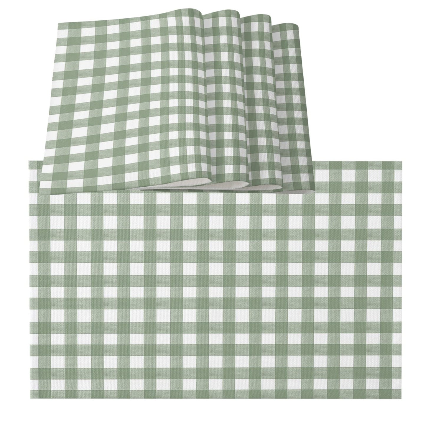 Placemats Set of 4, Sage Green Buffalo Plaid Placemats for Dining Table, Farmhouse Green White Checkered Cotton and Linen Table Mats Washable for Kitchen, Party, Wedding Decor, 13 x 19 Inches
