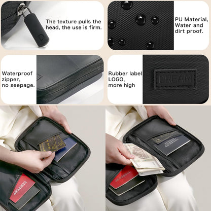 Higoney Waterproof Passport Holder, RFID Blocking Wallet, Portable Travel Document Organizer for Men & Women, Travel Essentials (Black)