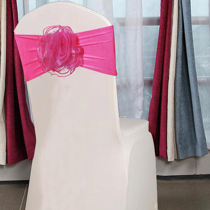 SFN 2 PCS Pink Flower Chair Sashes Chair Spandex Bands Bows tie for Thanksgiving Christmas Wedding Banquet Birthday Party Events Hotel Decoration