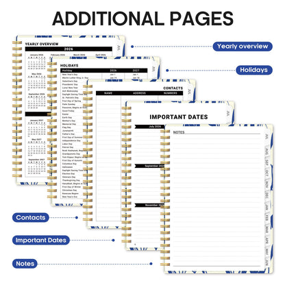 Planner 2026-2027, Academic Year Weekly and Monthly Calender Planner, from Jul 2026 - Jun 2027, Spiral Bound School Planning Book, Perfect for Teacher, Student, Women & Men, A5 (6.3" x 8.5"), Indigo Tulips