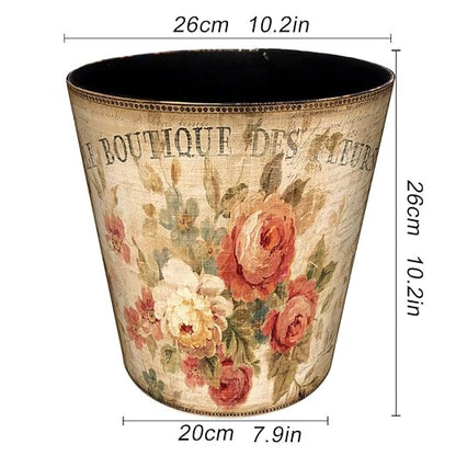 10L Wastebasket Retro Decorative Trash Can Waterproof PU Leather Wastebasket Without Lid for Kitchen, Office, Living Room, Bedroom