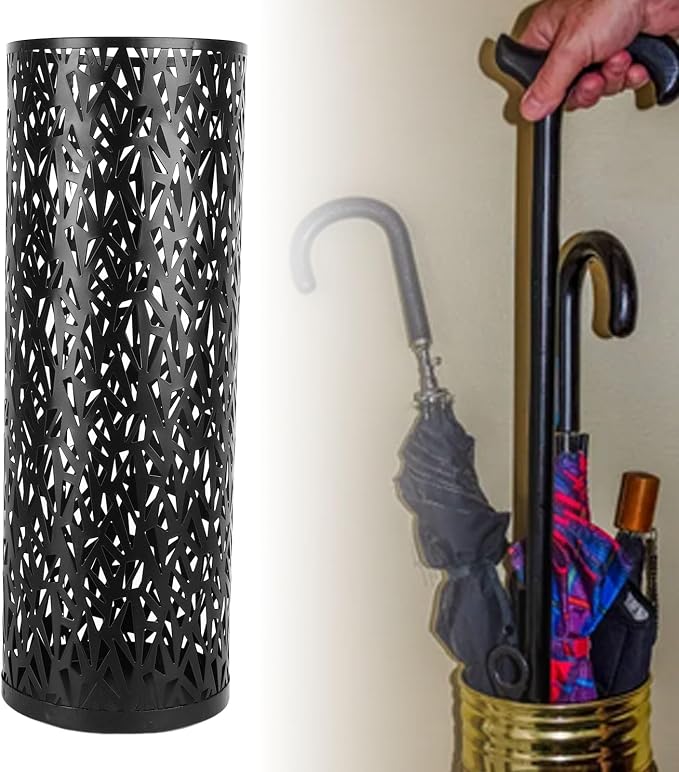 Umbrella Stand Rack for Entryway, Metal Hollowed Freestanding Umbrella Holder, Rain Collection Umbrella Organizer Bin for Can Walking Stick, Home Office Decor, Large