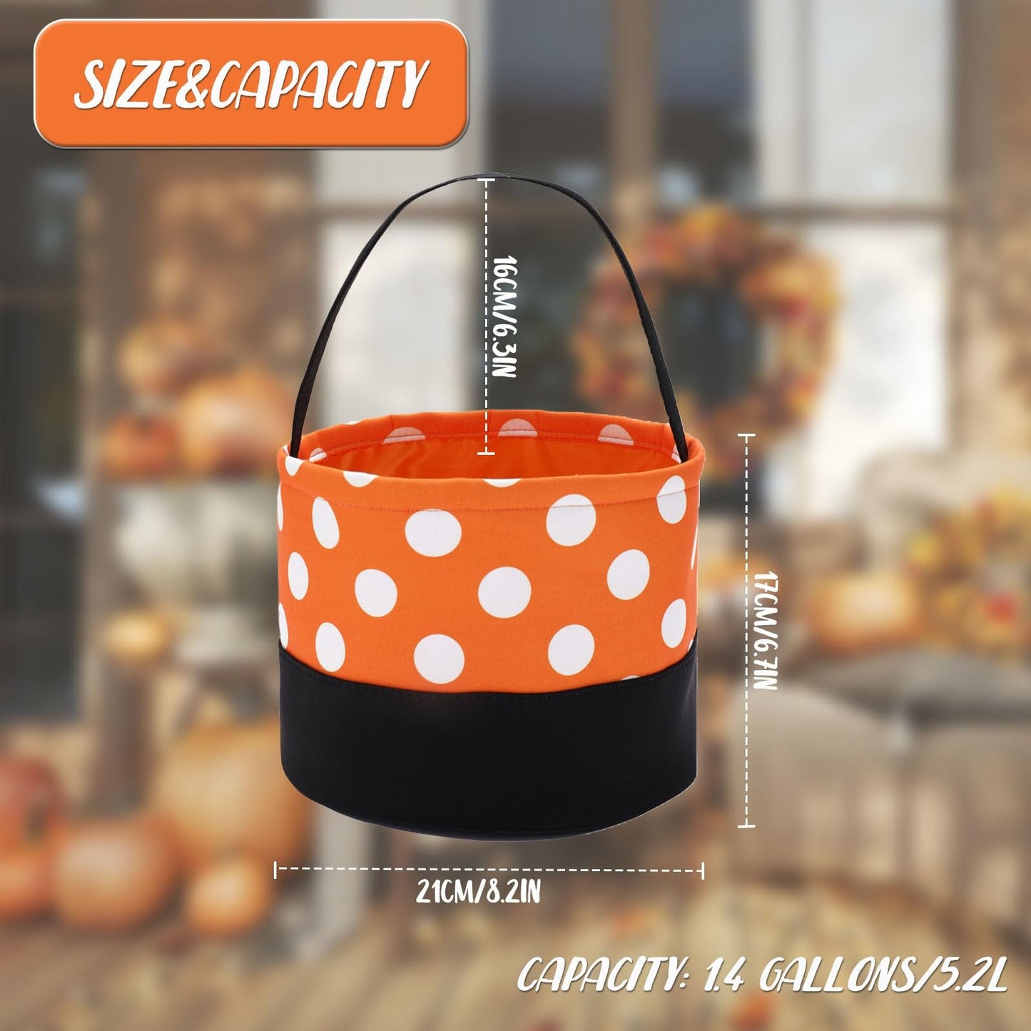 Halloween Candy Basket for Kids, Trick or Treat Bucket Boo Spooky Small Baskets for Girls/Boys Gift Baskets (Polka Dot)