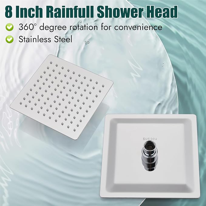 Heyalan Shower Faucet Set with Valve, Bathroom Rainfall Shower System, Wall Mount Single Handle Shower Trim Kit, Rainfall Fixed Shower Head, 8 Inch Square Shower Head,Polished Chrome
