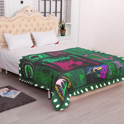 50'' x 40'' Witch Green Vintage Flannel Blanket, Evil Gift Queen Throw Broom, Elphaba Hat Glinda Magic Movie Land Blanket, All Seasons Warm Cozy Soft Blanket for Sofa Bed Halloween Women Fans 1