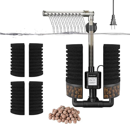 Carefree Fish Aquarium Filter with Water Pump 4 Sponges and 1 Bag of Filtered Ceramic Balls Fish Tank Quiet Filter for Salt Water and Fresh Water
