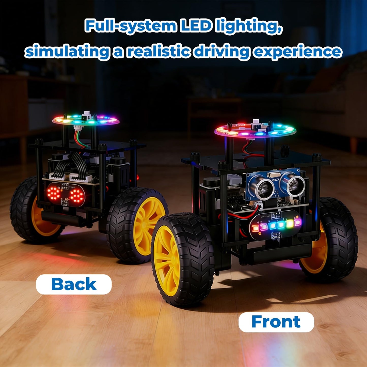 Elfew STEM Robot Car Toys for Kids 8-13, DIY Building Educational Robot Kit, 2WD Self-Balancing RC Car with Ultrasonic Obstacle Avoidance, 360° Rotation, LED Lights, Ideal Gift for Boys Girls