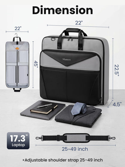 Mancro Garment Bags for Travel, Suit Bag Travel Fits 5 Suits with Shoe Pocket, Wrinkle Free Carry on Garment Bags for Hanging Clothes with Luggage Sleeve, Waterproof Suit Garment Bag for Men Women