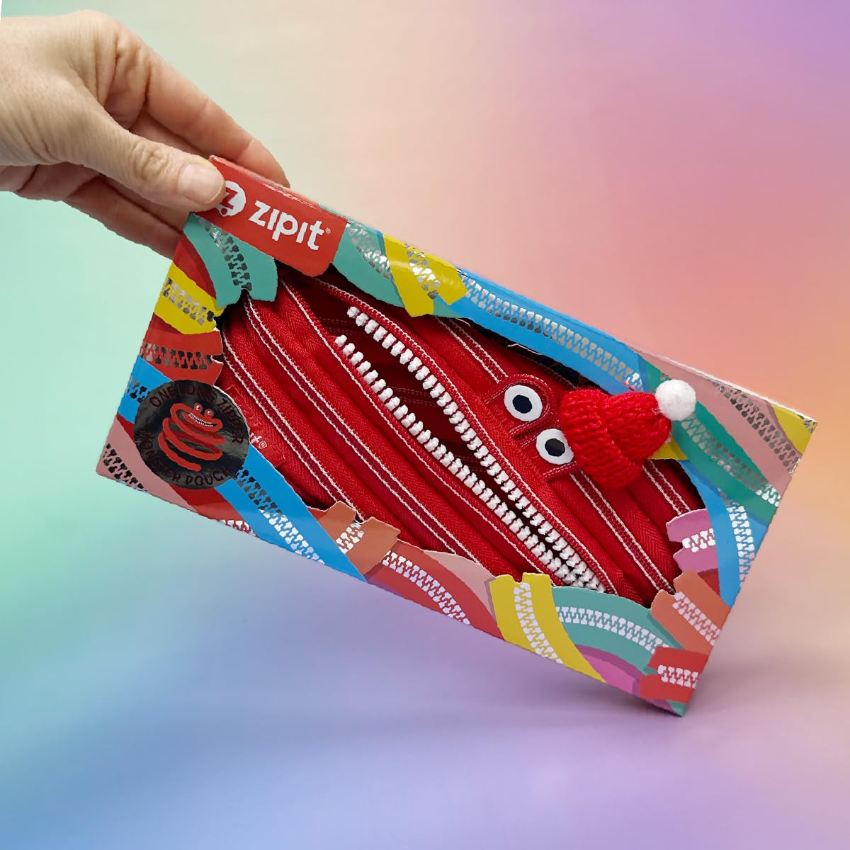 ZIPIT Monster Pencil Case for Kids, One Long Zipper Pencil Pouch, Gift-Ready Stationery Bag for Boys & Girls, Red