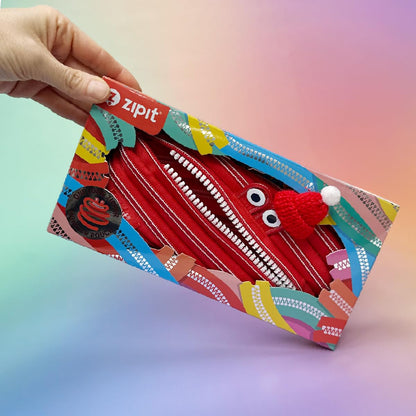 ZIPIT Monster Pencil Case for Kids, One Long Zipper Pencil Pouch, Gift-Ready Stationery Bag for Boys & Girls, Red