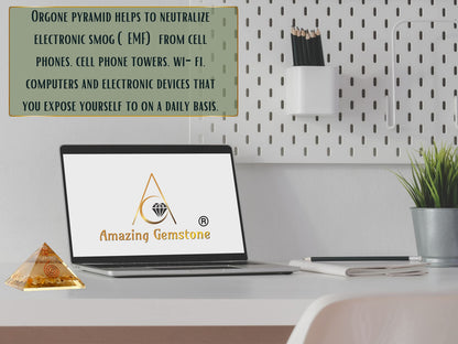 Amazing Gemstone Large Orgone Pyramid | Glow in Dark Yellow Jasper Pyramid Crystal | Orgonite Pyramid | Organ Pyramids Positive Energy Healing