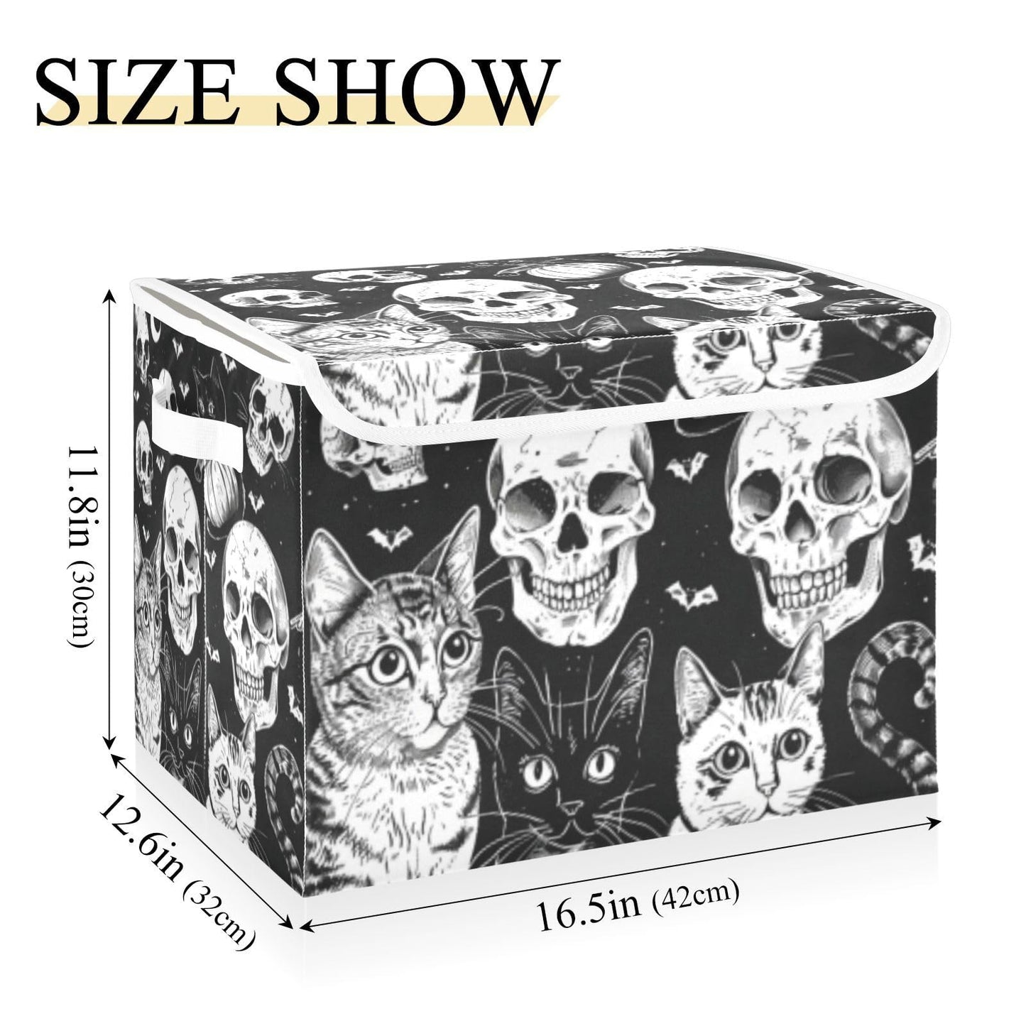 Tatenale Collapsible Storage Bins with Lids Decorative Fabric Storage Cubes Closet Organizer and Storage Basket Boxes Containers for Clothes Box Chest Folding Rectangle Halloween Cat Skull