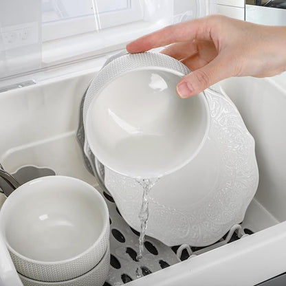 Dish Drying Rack, Plastic Plate Cup Dryer Holder with Lid Removable Drainboard, Cutlery Utensil Dish Nursing Bottle Organizer for Tableware, Kitchen Cabinet