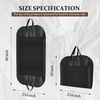 Garment Bags (2 Pack) - 40 Inch Premium PU Leather & Fabric Hanging Clothes Storage for Travel/Closet - Wrinkle-Free Suit Cover with Zipper & Handle for Shirts, Jackets, Coats, Dresses, Polo