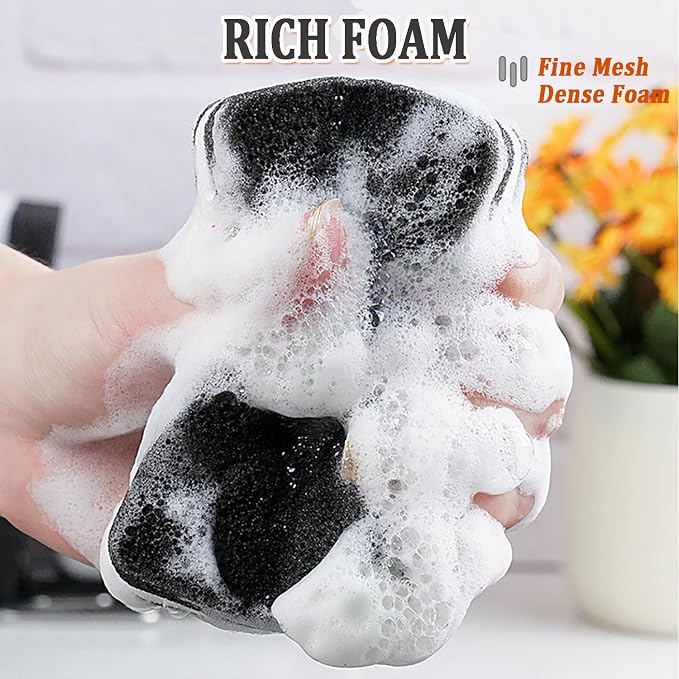 Taeku Natural Kitchen Sponge, 6 Pack Heavy Duty Scrub Cellulose Sponge Premium Multifunction Eco Friendly Cleaning Sponges for Dishes (Black)